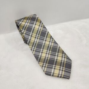 Original Penguin Yellow Gray White Satin Wool Crossover Plaid Tie